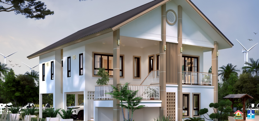 รายละเอียด แบบบ้าน MS6802 บ้าน 2 ชั้นสไตล์นอร์ดิกผสมมูจิ – 3 ห้องนอน 3 ห้องน้ำ 1 ห้องครัว ที่จอดรถ 1 คัน พื้นที่ใช้สอย 218 ตารางเมตร