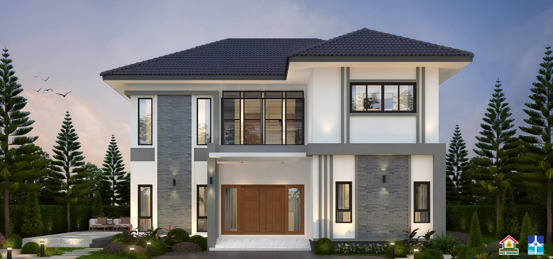 รายละเอียด แบบบ้าน MS6808 บ้าน 2 ชั้นสไตล์โมเดิร์นคอนเทมโพรารี – 4 ห้องนอน 5 ห้องน้ำ 1 ห้องครัว พื้นที่ใช้สอย 232 ตารางเมตร