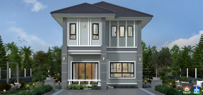 รายละเอียด แบบบ้าน MS6813 บ้าน 2 ชั้นสไตล์คอนเทมโพรารี – 3 ห้องนอน 2 ห้องน้ำ 1 ห้องครัว พื้นที่ใช้สอย 145 ตารางเมตร