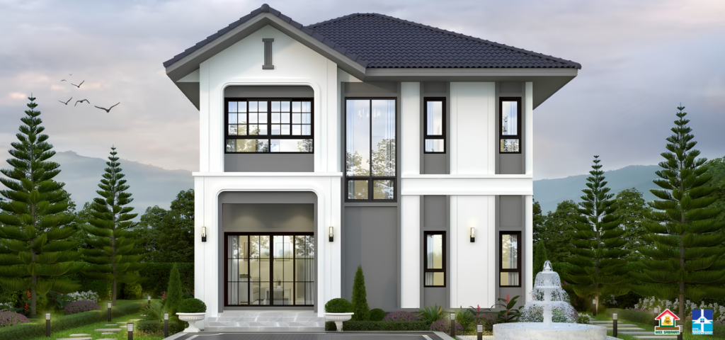 รายละเอียด แบบบ้าน MS6834 บ้าน 2 ชั้นสไตล์คอนเทมโพรารีผสมผสานนอร์ดิก – 4 ห้องนอน 3 ห้องน้ำ 1 ห้องครัว พื้นที่ใช้สอย 147 ตารางเมตร