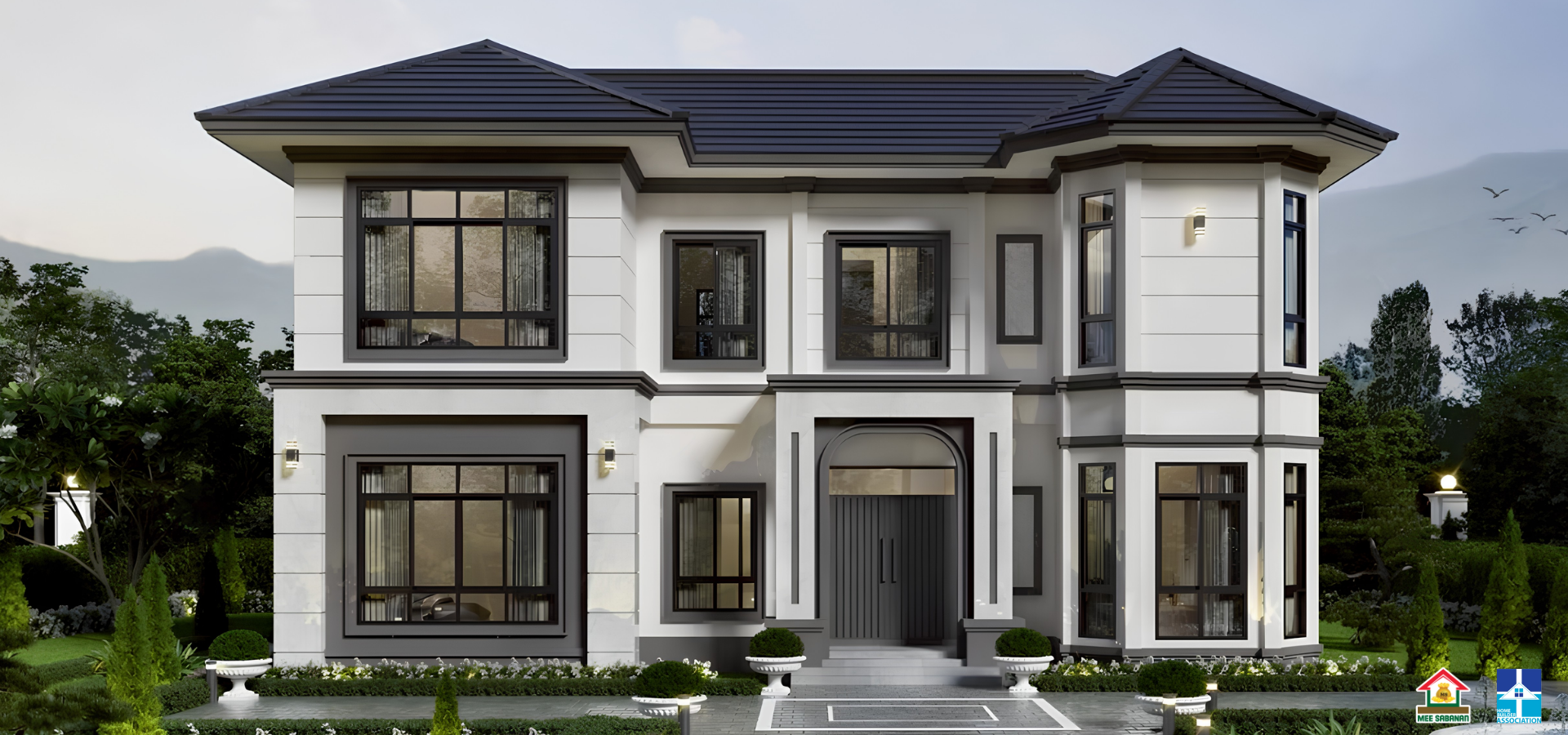รายละเอียด แบบบ้าน MS6836 บ้าน 2 ชั้นสไตล์คอนเทมโพรารีผสมคลาสสิกยุโรป – 5 ห้องนอน 3 ห้องน้ำ 1 ห้องครัว พื้นที่ใช้สอย 169 ตารางเมตร