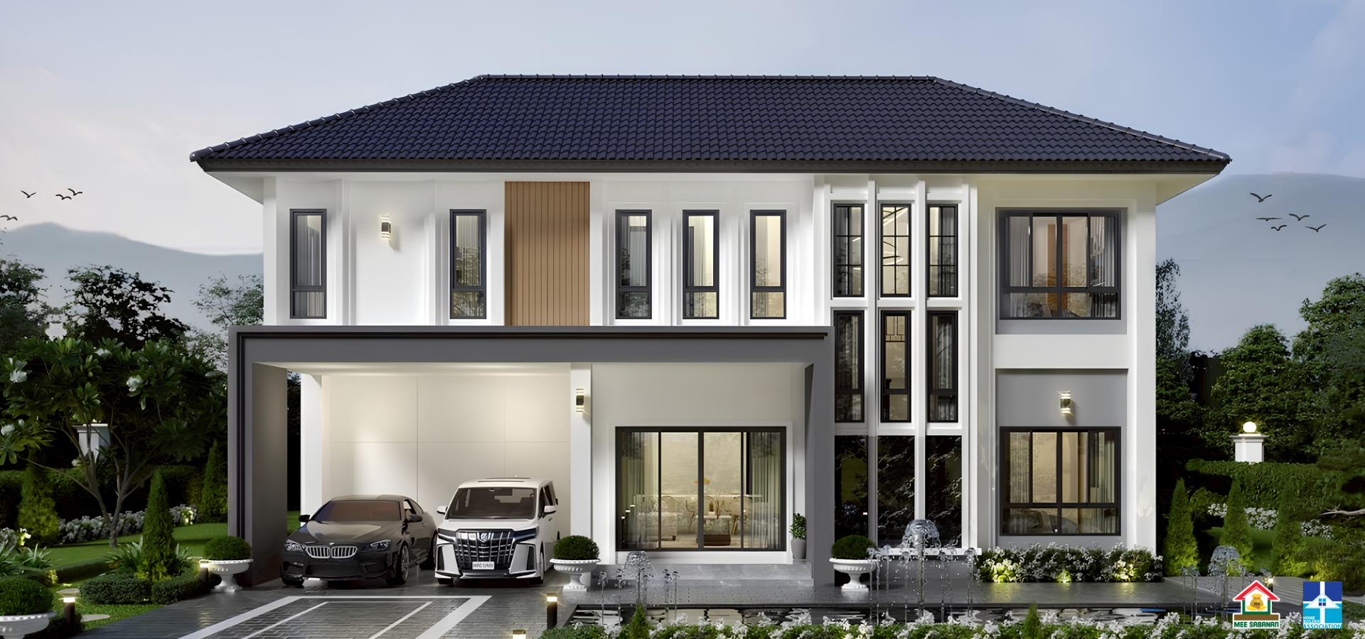 รายละเอียด แบบบ้าน MS6837 บ้าน 2 ชั้นสไตล์โมเดิร์นคอนเทมโพรารี – 4 ห้องนอน 3 ห้องน้ำ 1 ห้องครัว ที่จอดรถ 2 คัน พื้นที่ใช้สอย 191 ตารางเมตร