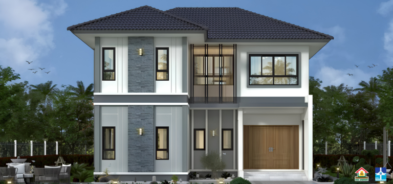 รายละเอียด แบบบ้าน MS6841 บ้าน 2 ชั้นสไตล์โมเดิร์นคอนเทมโพรารีผสมผสานเจแปนดี – 4 ห้องนอน 2 ห้องน้ำ 1 ห้องครัว พื้นที่ใช้สอย 183 ตารางเมตร